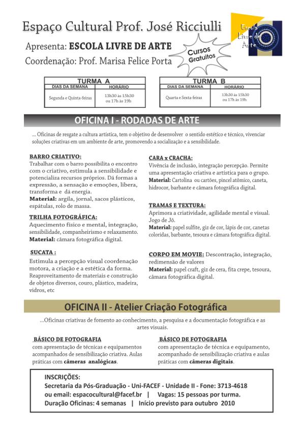 Programação do Espaço Cultural “Prof. José Ricciulli”