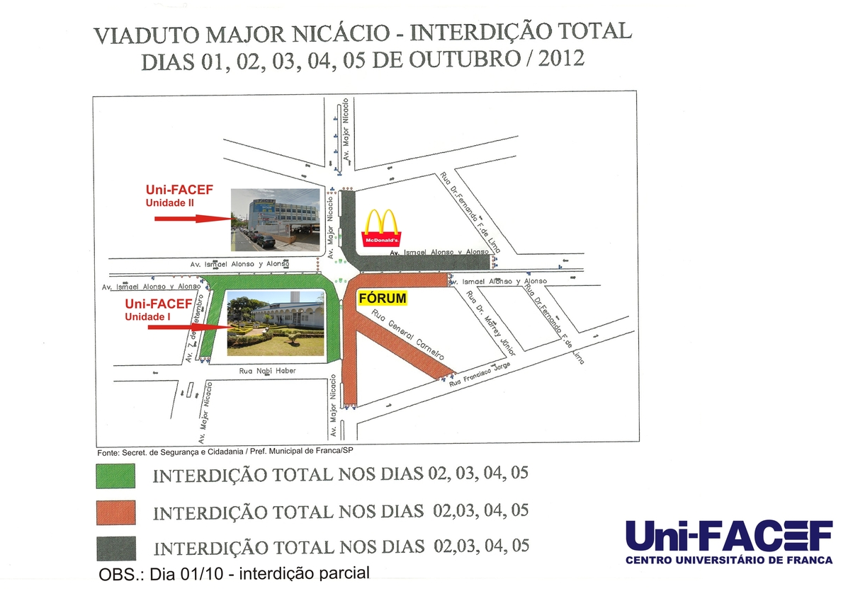 Obras do viaduto: novas interdições nas proximidades do Uni-FACEF