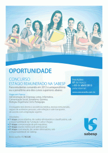 OPORTUNIDADE – Concurso Estágio Remunerado na Sabesp
