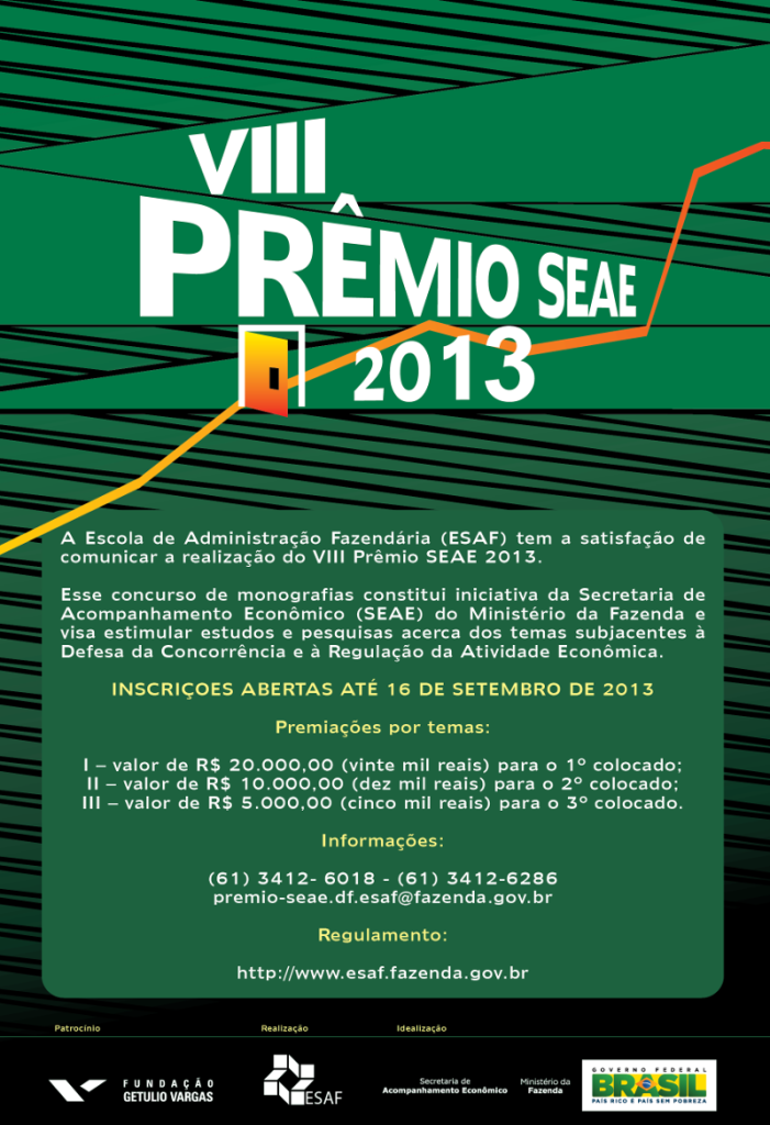 Inscrições abertas para o VIII PRÊMIO SEAE DE MONOGRAFIAS 2013