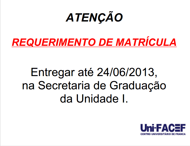 ATENÇÃO: requerimento de matrícula para o 2º semestre