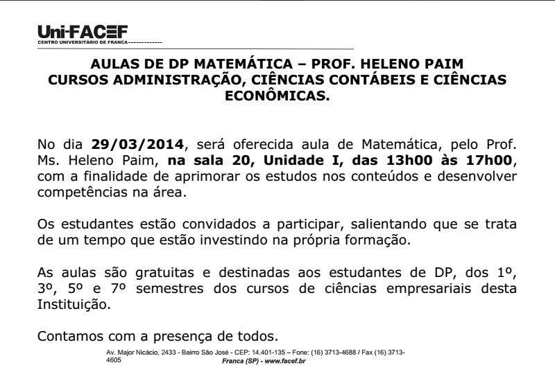 ATENÇÃO: Aula especial de matemática do Prof. Heleno Paim