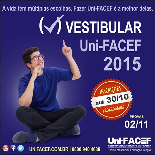 VESTIBULAR Uni-FACEF 2015 – Inscrições prorrogadas