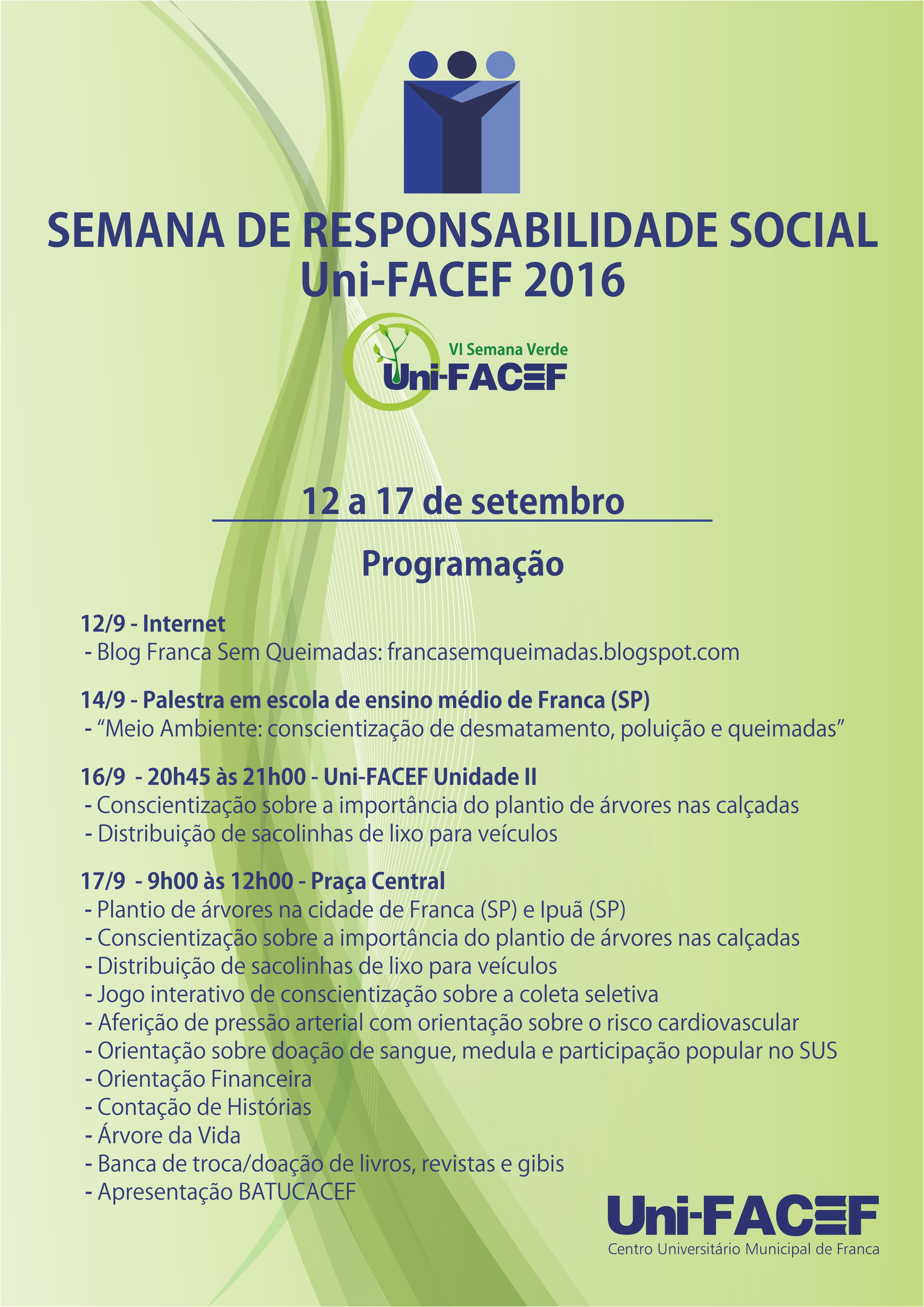 Começa a SEMANA DE RESPONSABILIDADE SOCIAL Uni-FACEF 2016