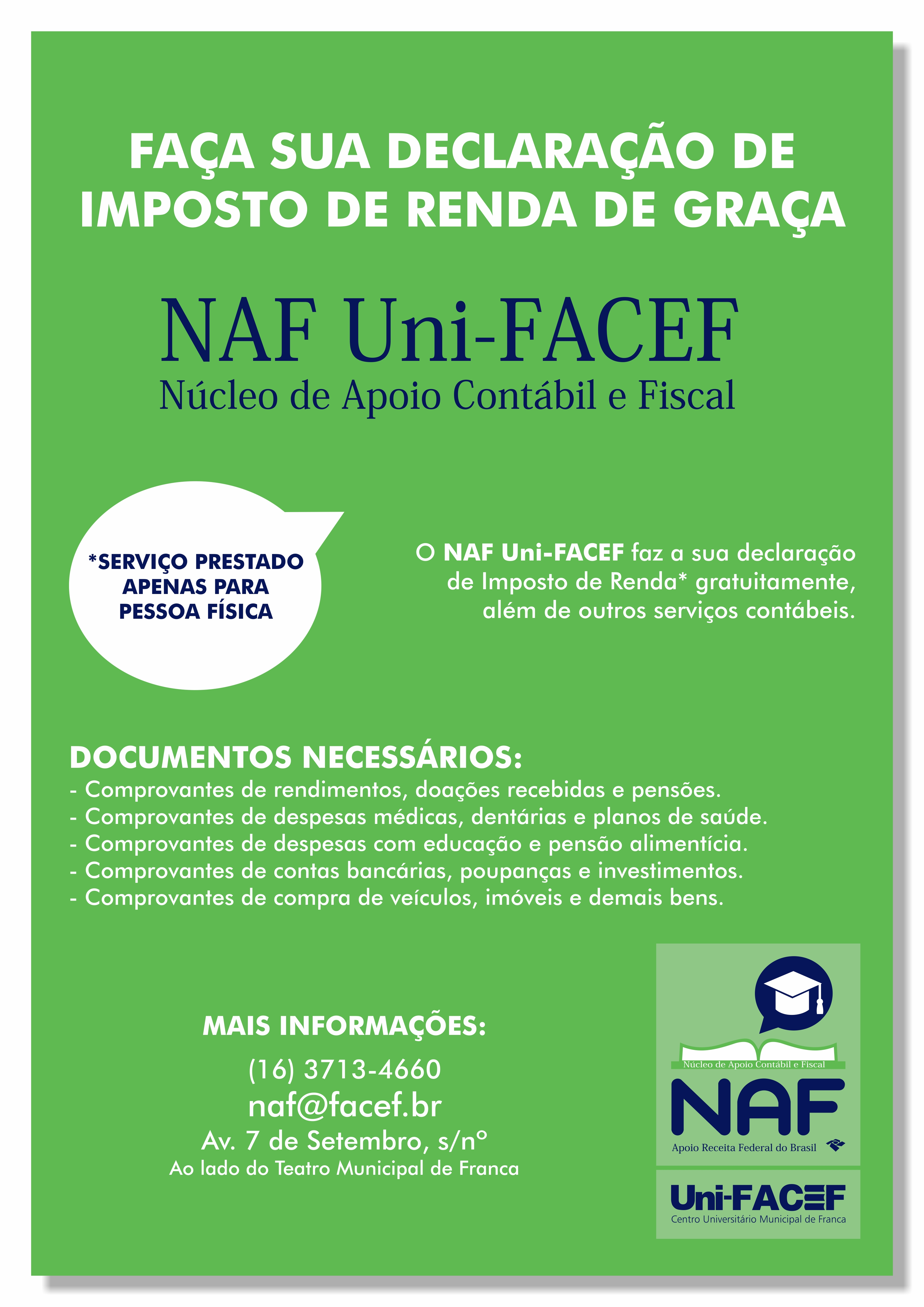 NAF Uni-FACEF faz declaração de Imposto de Renda de pessoa física gratuitamente