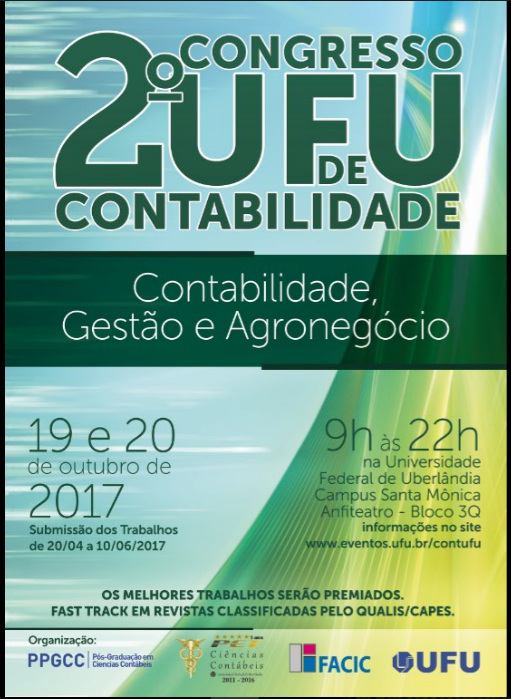 “2º Congresso UFU de Contabilidade” – prazo para submissão de trabalhos até 10 de junho