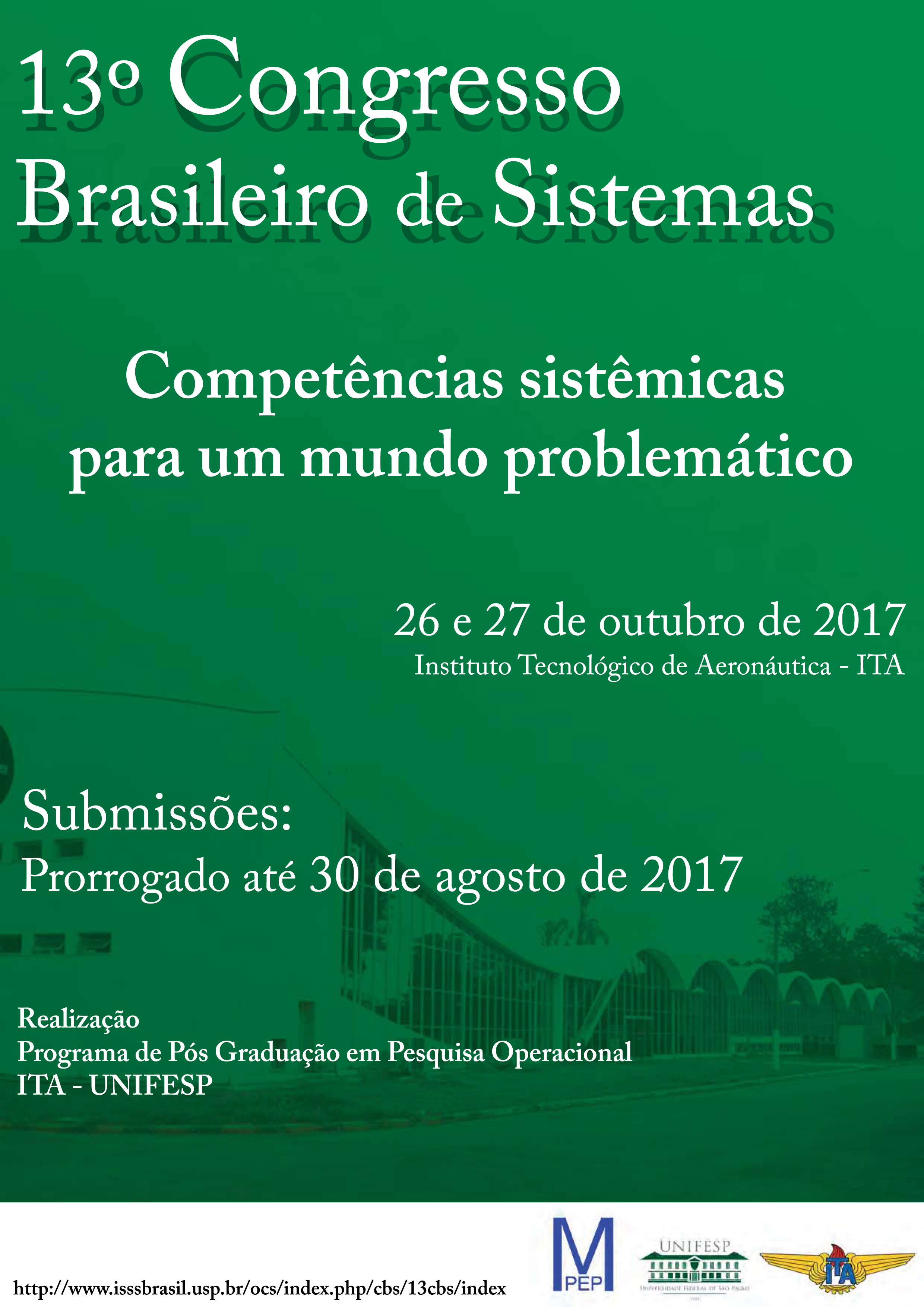 Prazo para submissão de trabalhos do 13º Congresso Brasileiro de Sistemas foi prorrogado