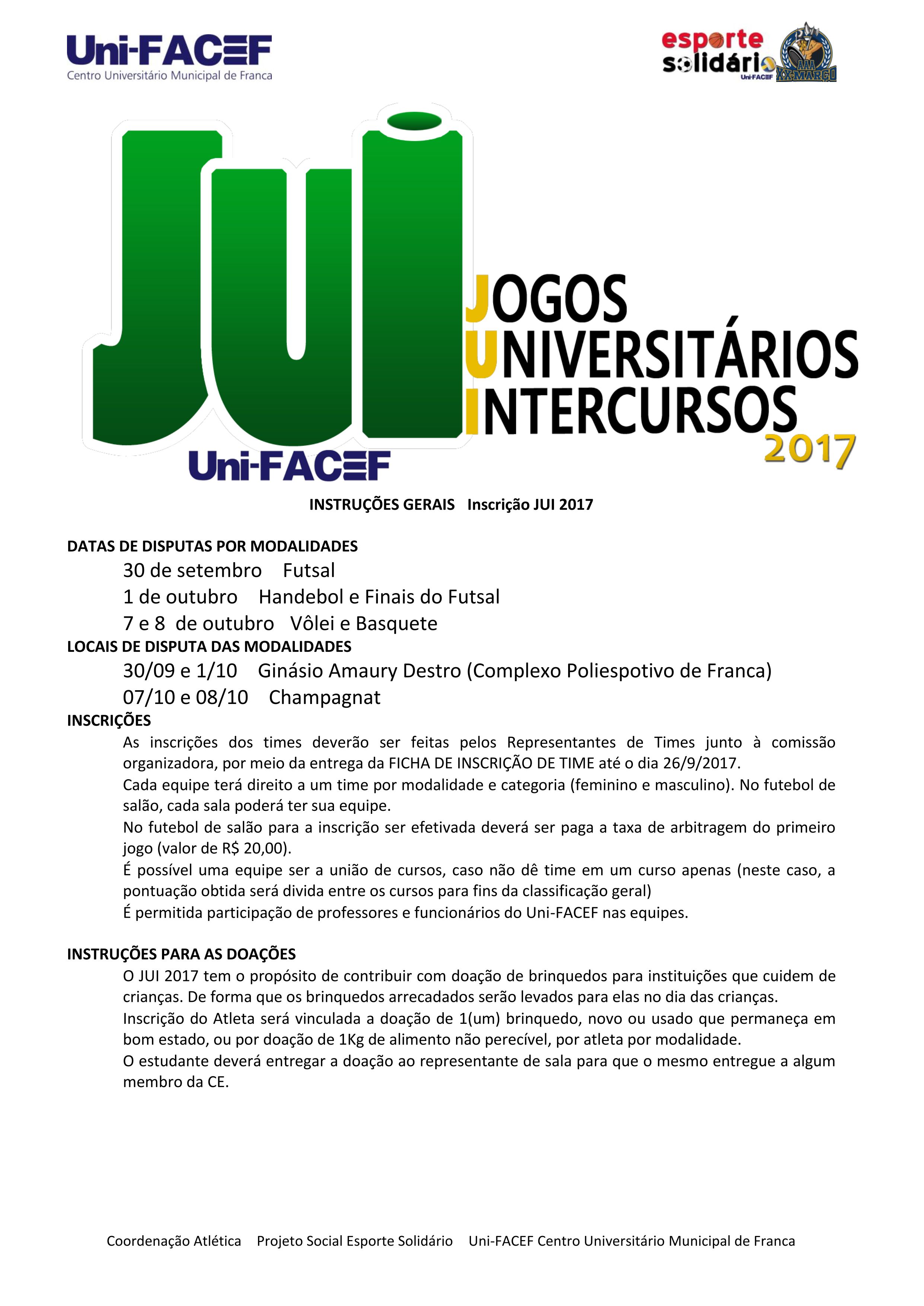 Inscrições abertas para participar dos JUI 2017. Participe.