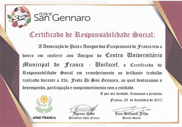 Uni-FACEF recebe certificado de responsabilidade social da APAE