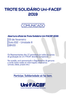 Reunião para abertura oficial do TROTE SOLIDÁRIO Uni-FACEF 2019