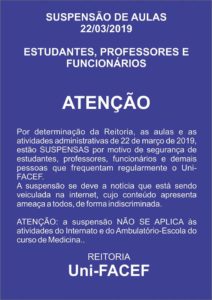 SUSPENSÃO DE AULAS