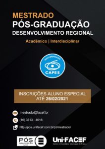 Inscrições para Aluno Especial do programa de Mestrado vão até dia 26/02