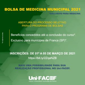 Prefeitura abre inscrições o “Bolsa de Medicina Municipal 2021” estudantes Uni-FACEF – Uni-FACEF