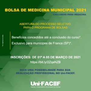 Prefeitura abre inscrições para o “Bolsa de Medicina Municipal 2021” para estudantes Uni-FACEF