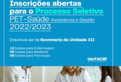 Inscrições abertas para bolsas do PET-Saúde Gestão e Assistência Uni-FACEF