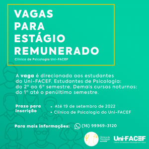 Vagas de estágio remunerado na Clínica de Psicologia Uni-FACEF